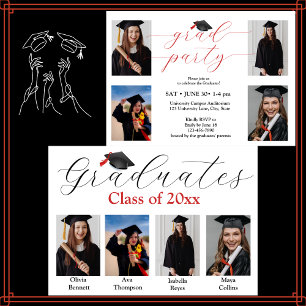 Photo Collage Graduation Party for 4 Graduates Invitation