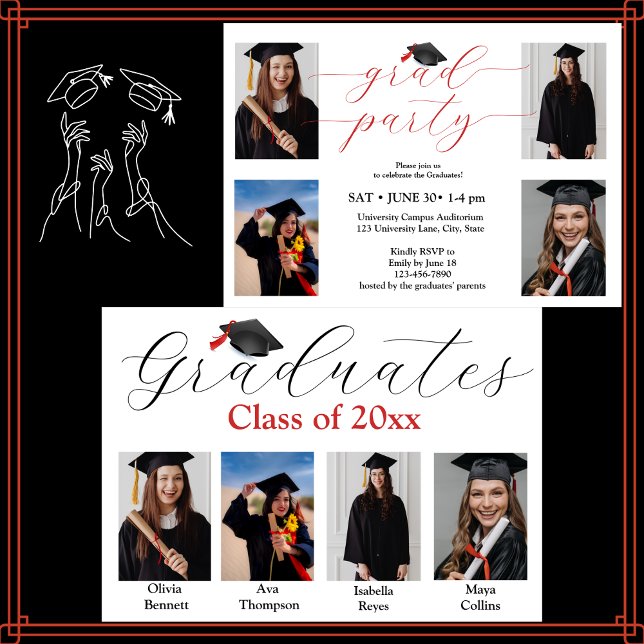 Photo Collage Graduation Party for 4 Graduates Invitation (Creator Uploaded)