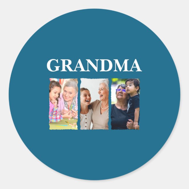Photo Collage Grandma D Family _1  Classic Round Sticker (Front)