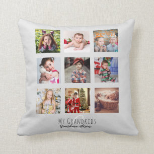 Photo Collage Grandmas Grandkids Monogram Grey Throw Pillow