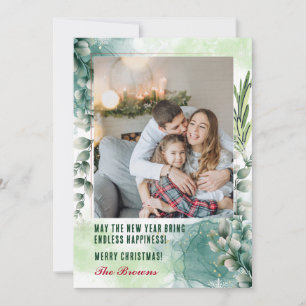 Photo Collage Green Holiday Card Merry Christmas