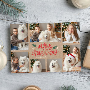 Photo Collage Hand-Lettered Merry Christmas Kraft Holiday Card