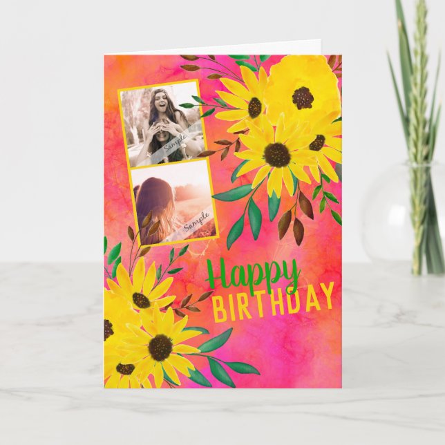 Photo Collage "Happy Birthday"  Sunflowers Card (Front)
