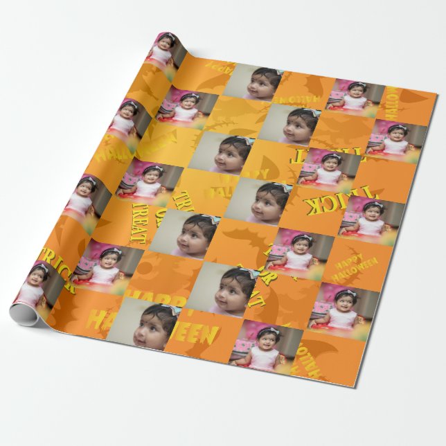 Photo Collage Happy Halloween  Wrapping Paper (Unrolled)