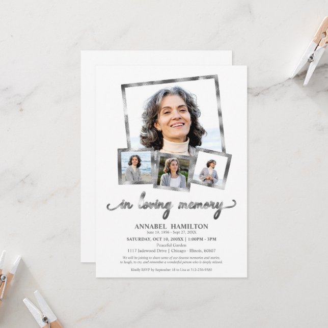 Photo Collage In Loving Memory Celebration of Life Invitation (Front/Back In Situ)