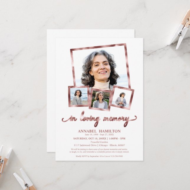 Photo Collage In Loving Memory Celebration of Life Invitation (Front/Back In Situ)