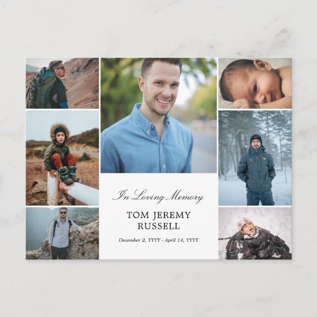 Photo Collage In Loving Memory Death Announcement Postcard (Front)