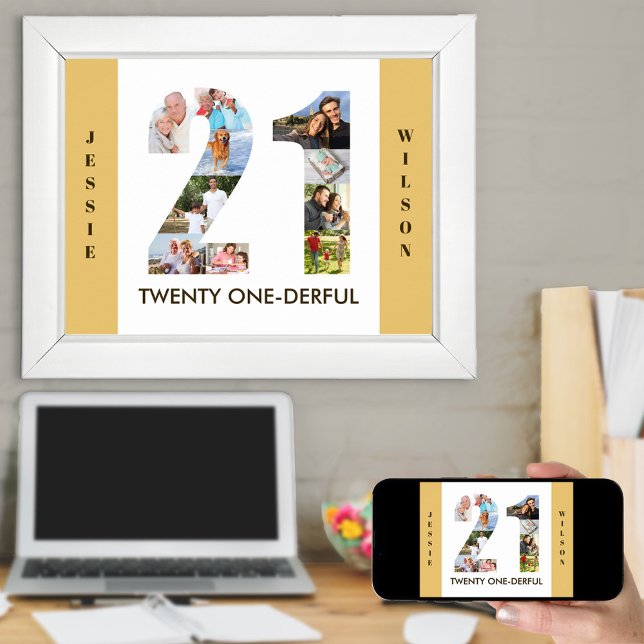 Photo Collage in Number 21 Neutral 21st Birthday Poster (Creator Uploaded)