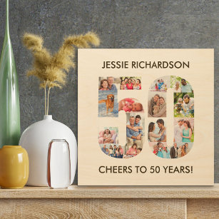 Photo Collage in Number 50 - Cheers to 50 Years Wood Wall Art