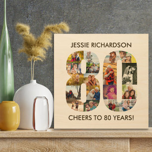 Photo Collage in Number 80 - Cheers to 80 Years Wood Wall Art