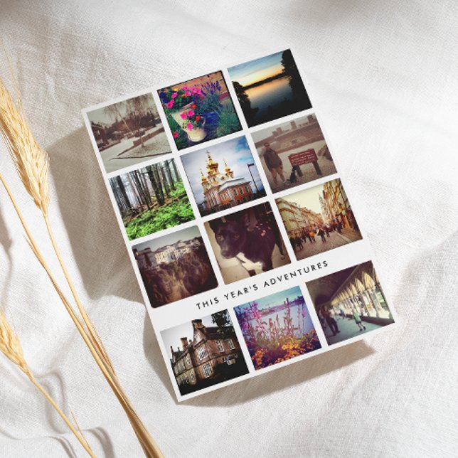 Photo Collage Instagram Happy Holiday Card (Twelve square photo collage holiday card, one picture for each month)