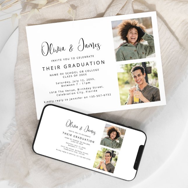 Photo Collage Joint Graduation Party Invitation (Creator Uploaded)
