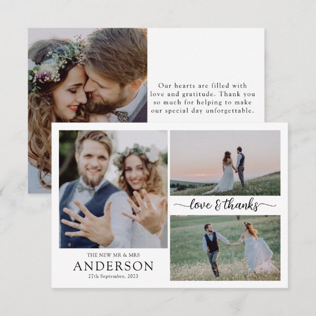 Photo Collage Love & Merci Mariage Carte de remerc (Devant / Derrière)