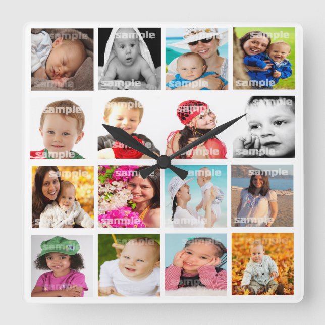 Photo Collage Make Your Own DIY Square Wall Clock (Front)
