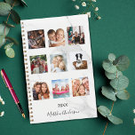 Photo collage marble monogram white 2025 planner<br><div class="desc">Make your own unique family photo collage as a gift or for yourself. Use four, 9 of your favourite photos of your family, friends, dream travel destination or pet! Personalize and add a name and a year. The name is written with a modern hand lettered style script. A modern white...</div>