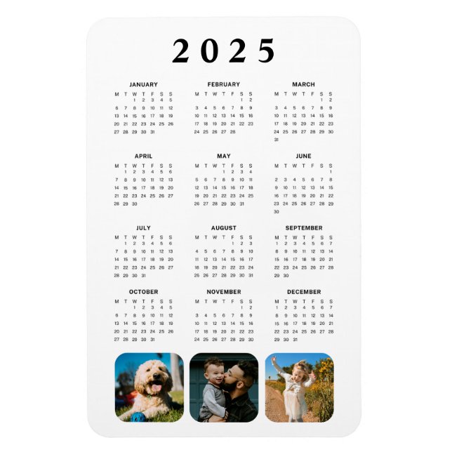 Photo Collage mensuel 2025 Calendrier Magnet (Vertical)