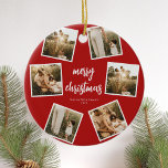 Photo Collage Merry Christmas Ceramic Ornament<br><div class="desc">Create your own personalized family Christmas cards featuring your favourite photos as a collage. Features modern script calligraphy typography and minimalist design.</div>