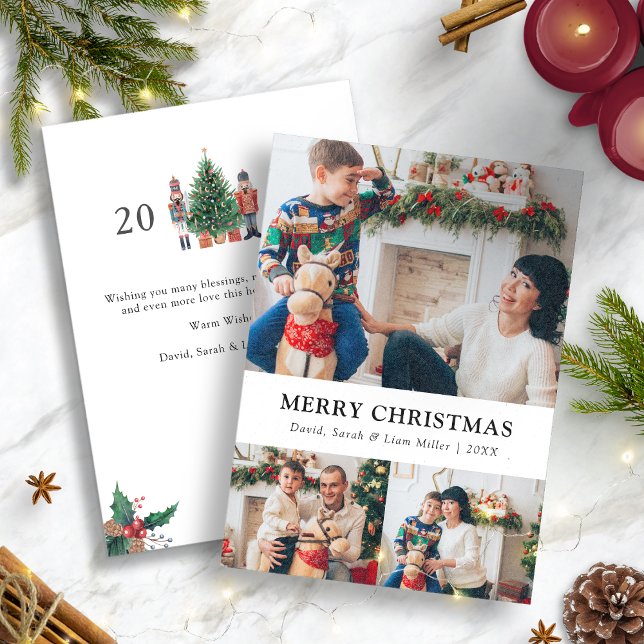 Photo Collage Merry Christmas Holiday Card (Nutcracker Photo Collage Merry Christmas Holiday Card)