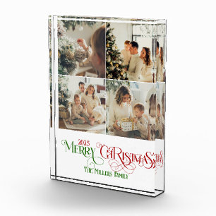 Photo Collage Merry Christmas Retro Typography Block