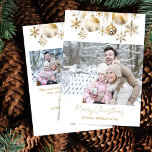 Photo collage Merry Christmas white gold boho Holiday Card<br><div class="desc">Photo collage Merry Christmas white and gold Christmas baubles and snowflakes  holiday card,  3 picture a horizontal and 2 square with personalized greeting text editable template invitation instant digital download,  watercolor gold pampas grass baubles snowflakes photo greetings holiday card</div>