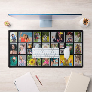 Photo Collage Modern Black Personalized 25 Pic Desk Mat
