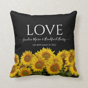 Photo collage modern black sunflower Wedding Throw Pillow