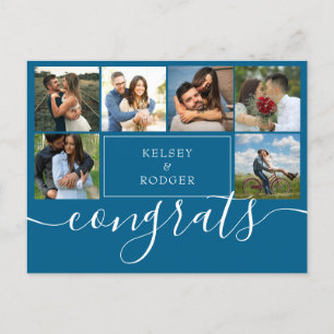 Photo Collage Modern Congrats Teal Blue Postcard