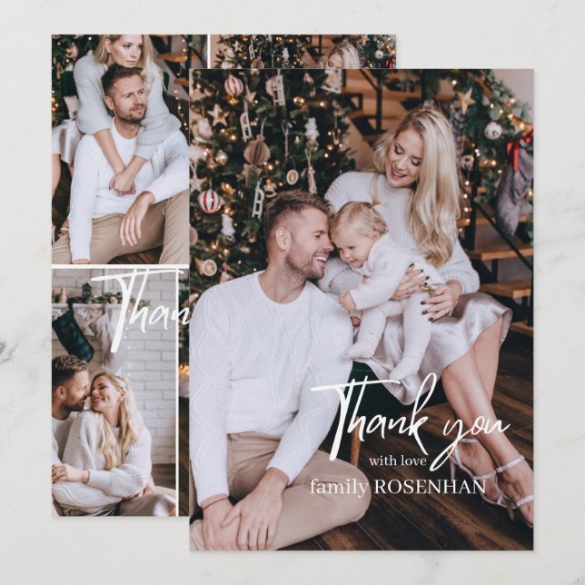 Photo collage Modern Elegant 5 Photo Thank You  (Front/Back)