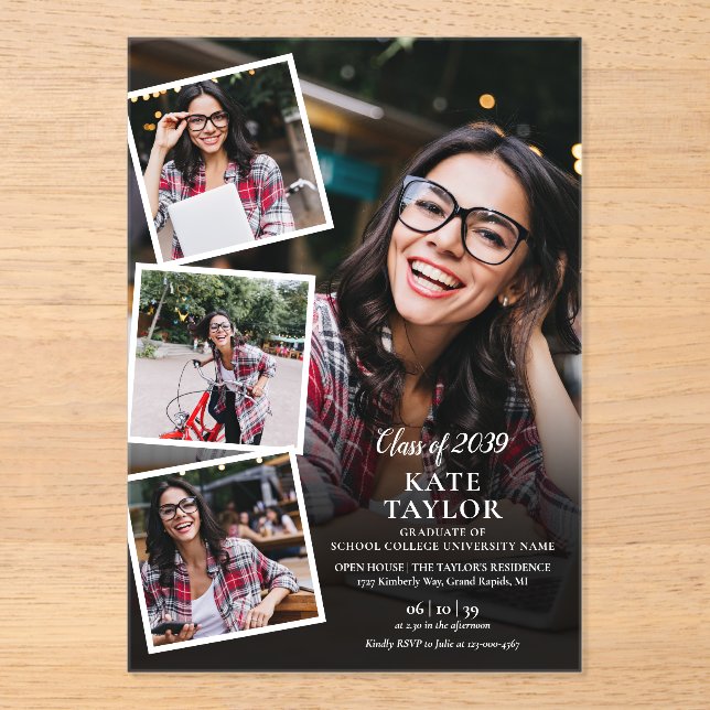 Photo Collage Modern Graduation Party Acrylic Invitations (Front)