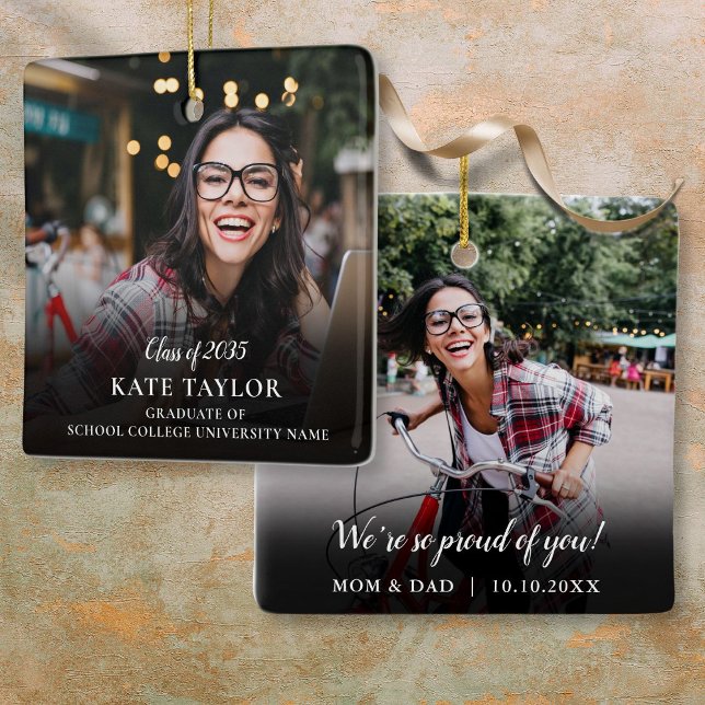 Photo Collage Modern Graduation Party Invitation Ceramic Ornament (Photo Collage Modern Graduation Party Invitation Ceramic Ornament)