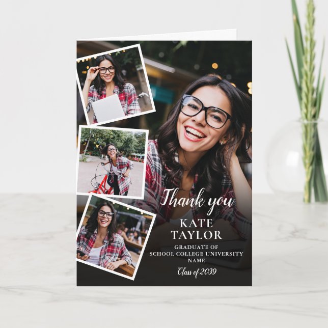 Photo Collage Modern Graduation Thank You Card (Front)