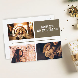 Photo Collage Modern Holiday Merry Christmas Postcard