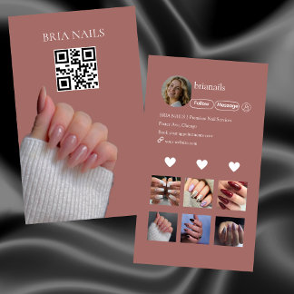 Photo Collage Modern Nail Technician QR Code Business Card