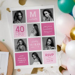 Photo Collage Modern Pink 40th Birthday Invitation<br><div class="desc">Contemporary 40th birthday party invitations featuring a modern photo collage,  cute pink squares,  and a stylish text template for you to personalize with your own celebration information.</div>