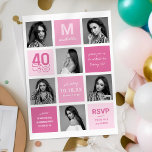 Photo Collage Modern Pink 40th Birthday Invitation<br><div class="desc">Contemporary 40th birthday party invitations featuring a modern photo collage,  cute pink squares,  and a stylish text template for you to personalize with your own celebration information.</div>