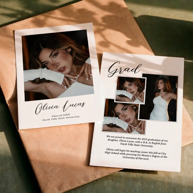 Photo Collage Modern Script Graduation Announcement (Creator Uploaded)