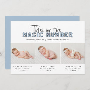Photo collage modern triplet birth announcement