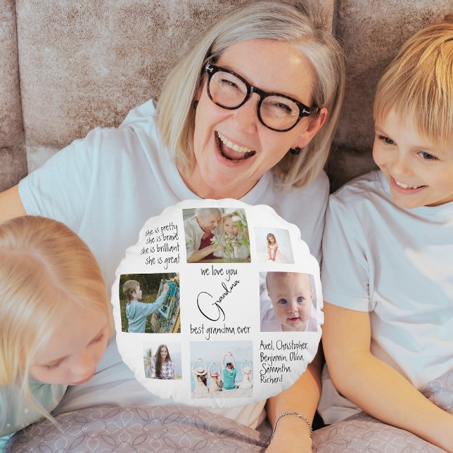 Photo Collage Modern We Love You Best Grandma Ever Round Pillow (Creator Uploaded)