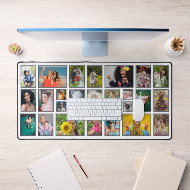 Photo Collage Modern White Personalized 25 Pic Desk Mat (Office 1)