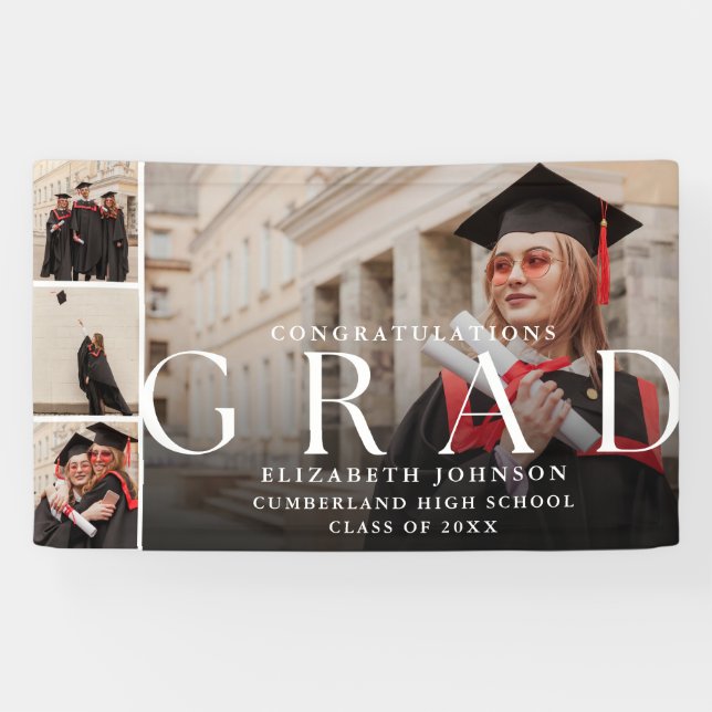 Photo Collage Moderne Graduation Party Bannière (Horizontal)