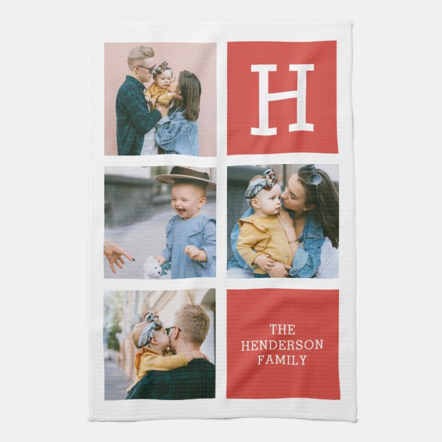 Photo Collage Monogram Modern Kitchen Towel (Vertical)