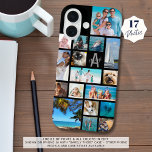 Photo Collage Monogram Name 17 Photos Black iPhone 16 Case<br><div class="desc">Carry 17 of your favourite photos on this custom colour cell phone case with a photo collage of a variety of shapes and sizes and personalized with your monogram and name in a modern script font over the initial. Change the black background colour or text font style for the monogram...</div>
