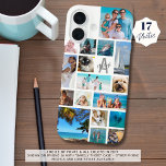 Photo Collage Monogram Name 17 Photos White iPhone 16 Case<br><div class="desc">Carry 17 of your favourite photos on this custom background colour cell phone case with a photo collage of a variety of shapes and sizes and personalized with your monogram and name in a modern script font over the initial (shown in black and grey on a white background. CHANGES: Change...</div>