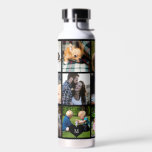 Photo collage monogram personalized modern black water bottle<br><div class="desc">Add 9 family, kids, pets or best friends photos and create your own beautiful collage grid water bottle with your monogram name initial inside a black heart. Easy to personalize with your custom square images and letter. It can be a nice thoughtful keepsake gift for a family member, friend or...</div>