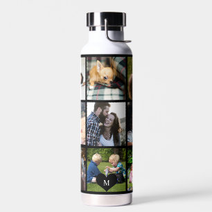 Photo collage monogram personalized modern black water bottle