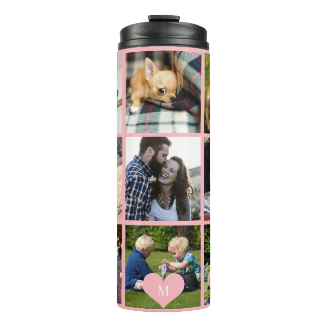 Photo collage monogram personalized modern blush thermal tumbler (Front)