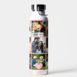 Photo collage monogram personalized modern blush water bottle<br><div class="desc">Add 9 family, kids, pets or best friends photos and create your own beautiful collage grid water bottle with your monogram name initial inside a light pink heart. Easy to personalize with your custom square images and letter. It can be a nice thoughtful keepsake gift for a family member, friend...</div>