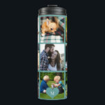 Photo collage monogram personalized modern green thermal tumbler<br><div class="desc">Add 9 family, kids, pets or best friends photos and create your own beautiful collage grid thermal tumbler with your monogram name initial inside a green heart. Easy to personalize with your custom square images and letter. It can be a nice thoughtful keepsake gift for a family member, friend, or...</div>