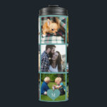 Photo collage monogram personalized modern green thermal tumbler<br><div class="desc">Add 9 family, kids, pets or best friends photos and create your own beautiful collage grid thermal tumbler with your monogram name initial inside a green heart. Easy to personalize with your custom square images and letter. It can be a nice thoughtful keepsake gift for a family member, friend, or...</div>