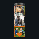 Photo collage monogram personalized modern orange thermal tumbler<br><div class="desc">Add 9 family, kids, pets or best friends photos and create your own beautiful collage grid thermal tumbler with your monogram name initial inside a orange heart. Easy to personalize with your custom square images and letter. It can be a nice thoughtful keepsake gift for a family member, friend, or...</div>